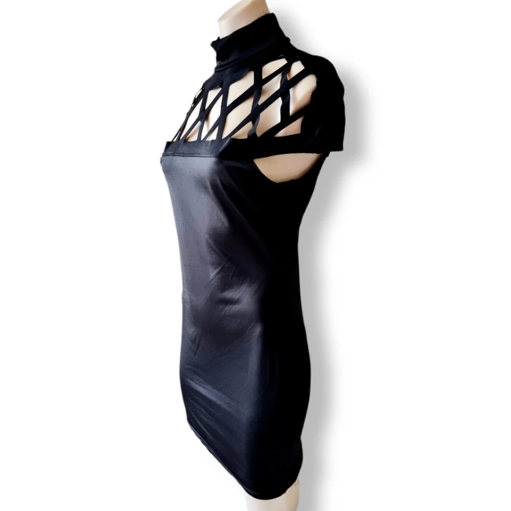 Black, high neck, choker neck + cut out short/mini dress fits AU 6 8 10 12 - Picture 6 of 7